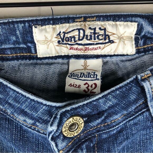Vintage Y2K Von Dutch Low Rise Skinny Jeans Metallic Back Pocket Size 32/M - Picture 4 of 8